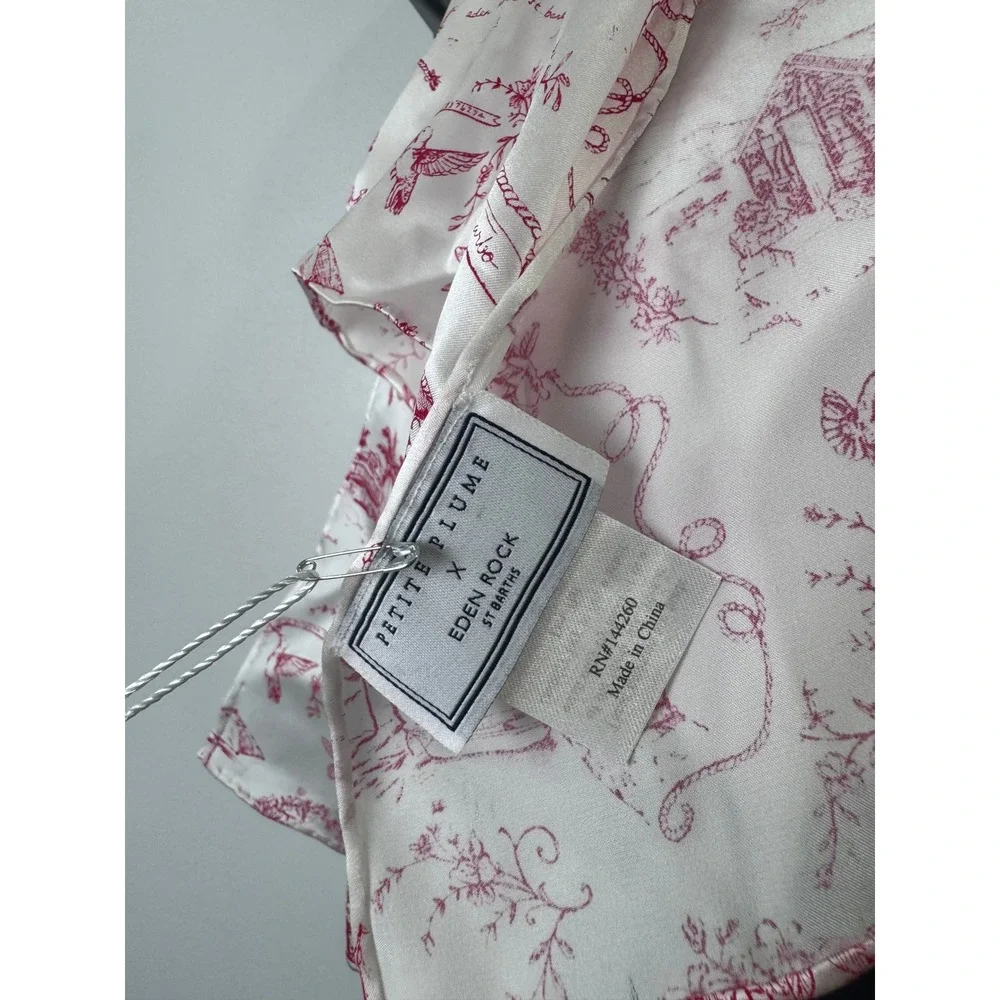 NWT Petite Plume x Eden Rock Women Red Reverie Silk Scarf Toile Print OS